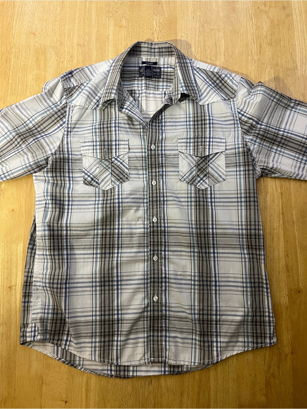 American Rag Men’s Short-Sleeve Plaid Button-Down Shirt - Blue & Gray